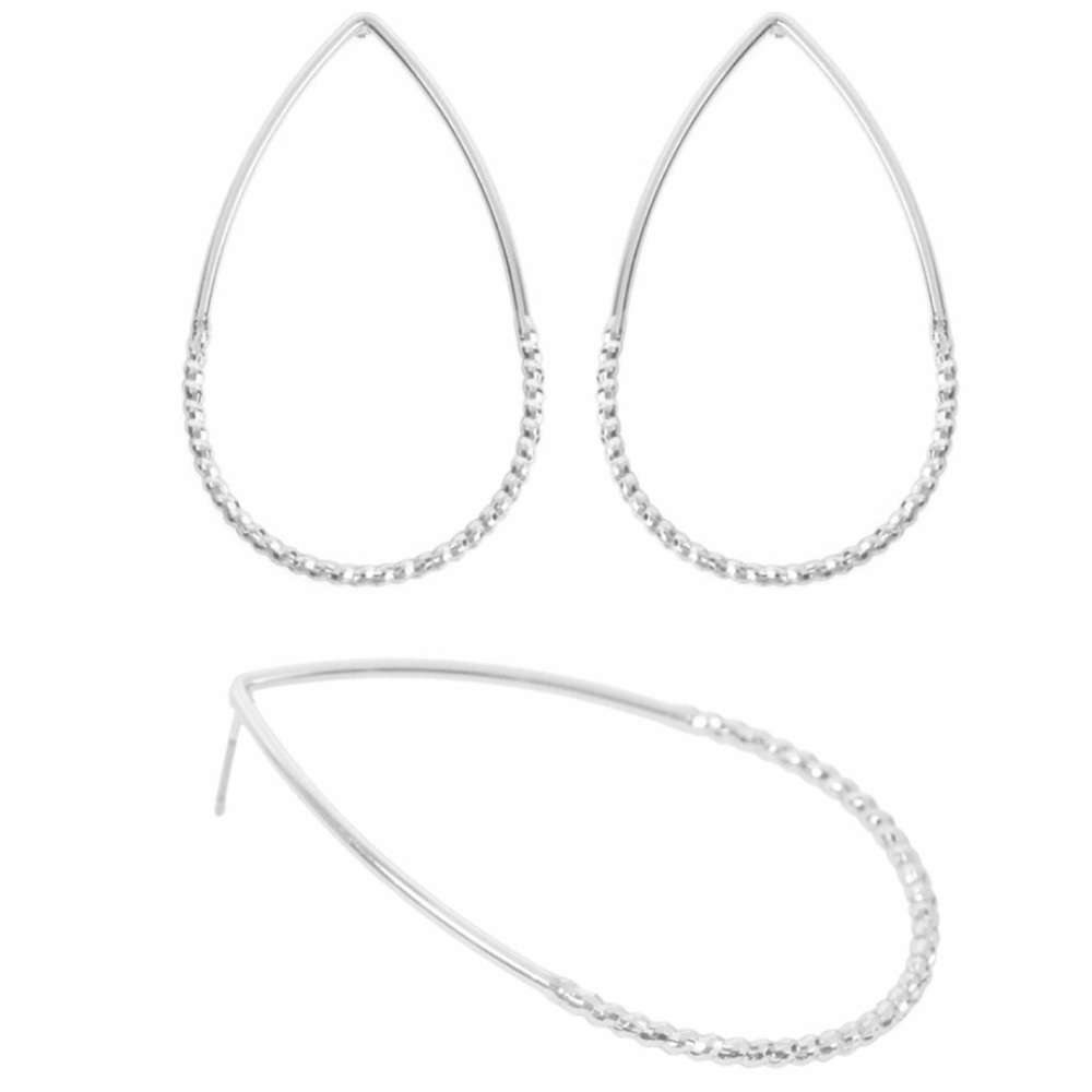 OPEN TEARDROP HOOP POST SILVER EARRINGS By RiahFashion